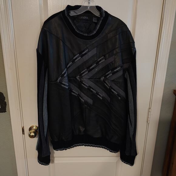 Saxony MENS Black Leather Sweatshirt Collection Size L - Picture 10 of 13